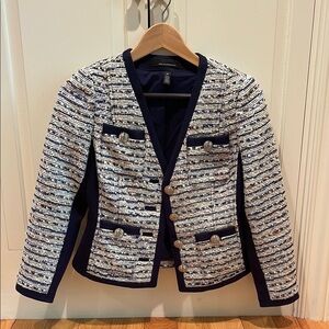 Women's Navy and White Tweed Jacket